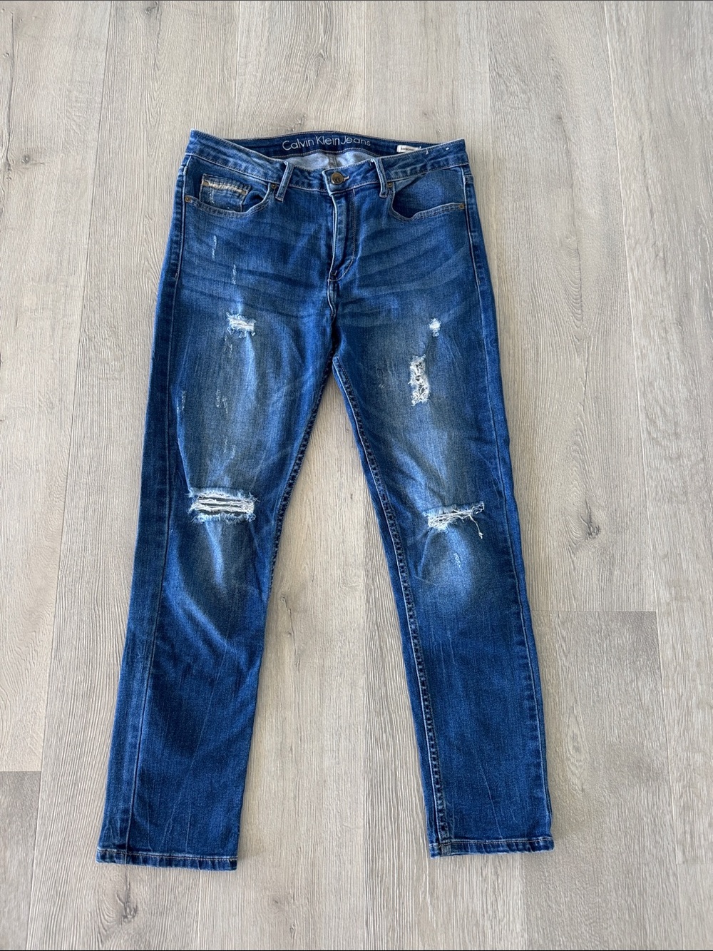 Calvin Klein Slim Straight Distressed Dark Blue Jeans